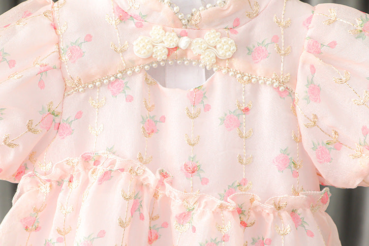 [340244] - Dress Sanghai Import Lengan Pendek Anak Perempuan - Motif Beauty Flower
