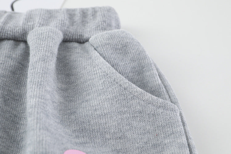 [340204] - Setelan 3D Sweater Pom Pom Celana Jogger Anak Perempuan - Motif Heart Rabbit