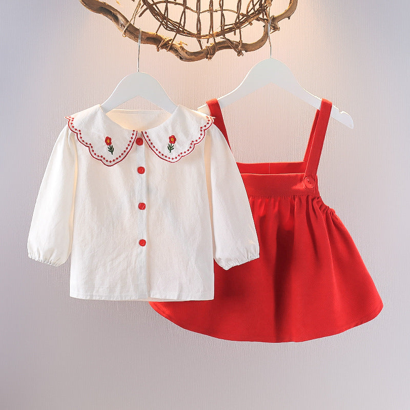 [352347] - Setelan Mini Dress Overall Import Anak Perempuan - Motif Flowers Lace