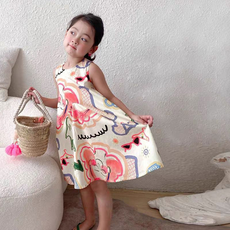 [507635] - Dress Lengan Kutung Anak Perempuan - Motif Abstract Shopping