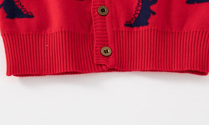 [513646] - Atasan Cardigan Rompi Vest Rajut Kancing Anak Laki-Laki - Motif Dino T-Rex