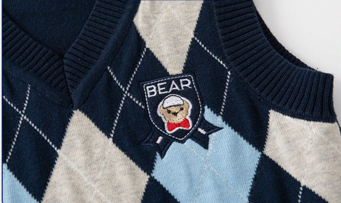 [513633] - Atasan Sweater Rompi Rajut Kutung Anak Laki-Laki - Motif Bear Neat