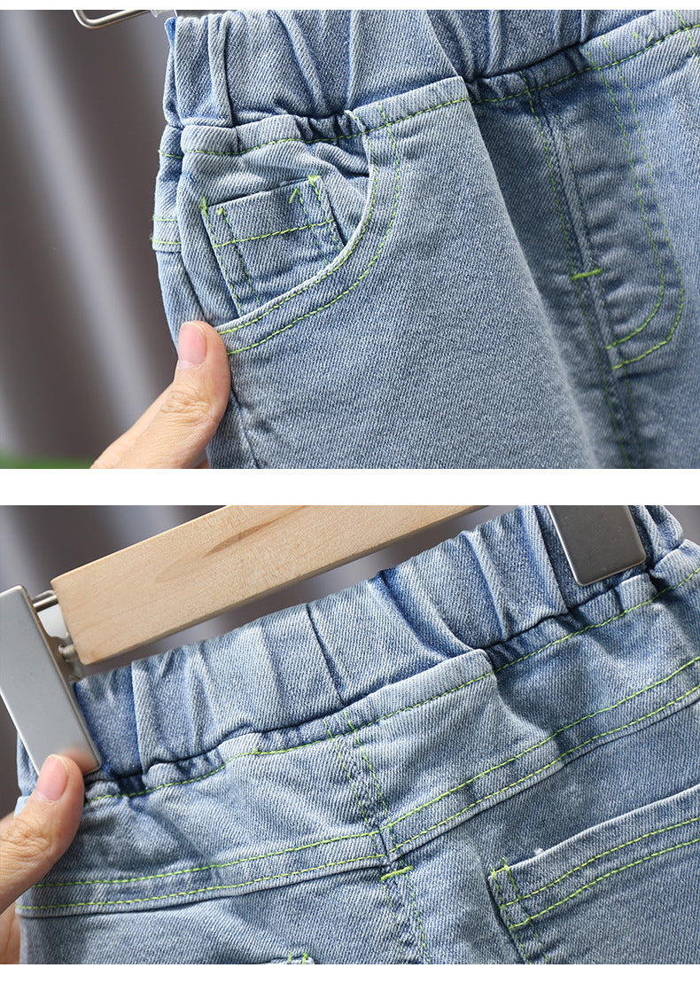 [363562] - Oneset Korea Look Setelan Blouse Ruffle Celana Panjang Jeans Anak Perempuan - Motif Smooth Waves [Baju Kain Tipis Menerawang]
