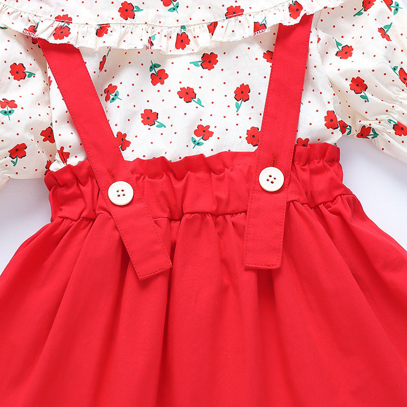 [340265] - Setelan Blouse Overall Kodok Anak Perempuan - Motif Lace Flower