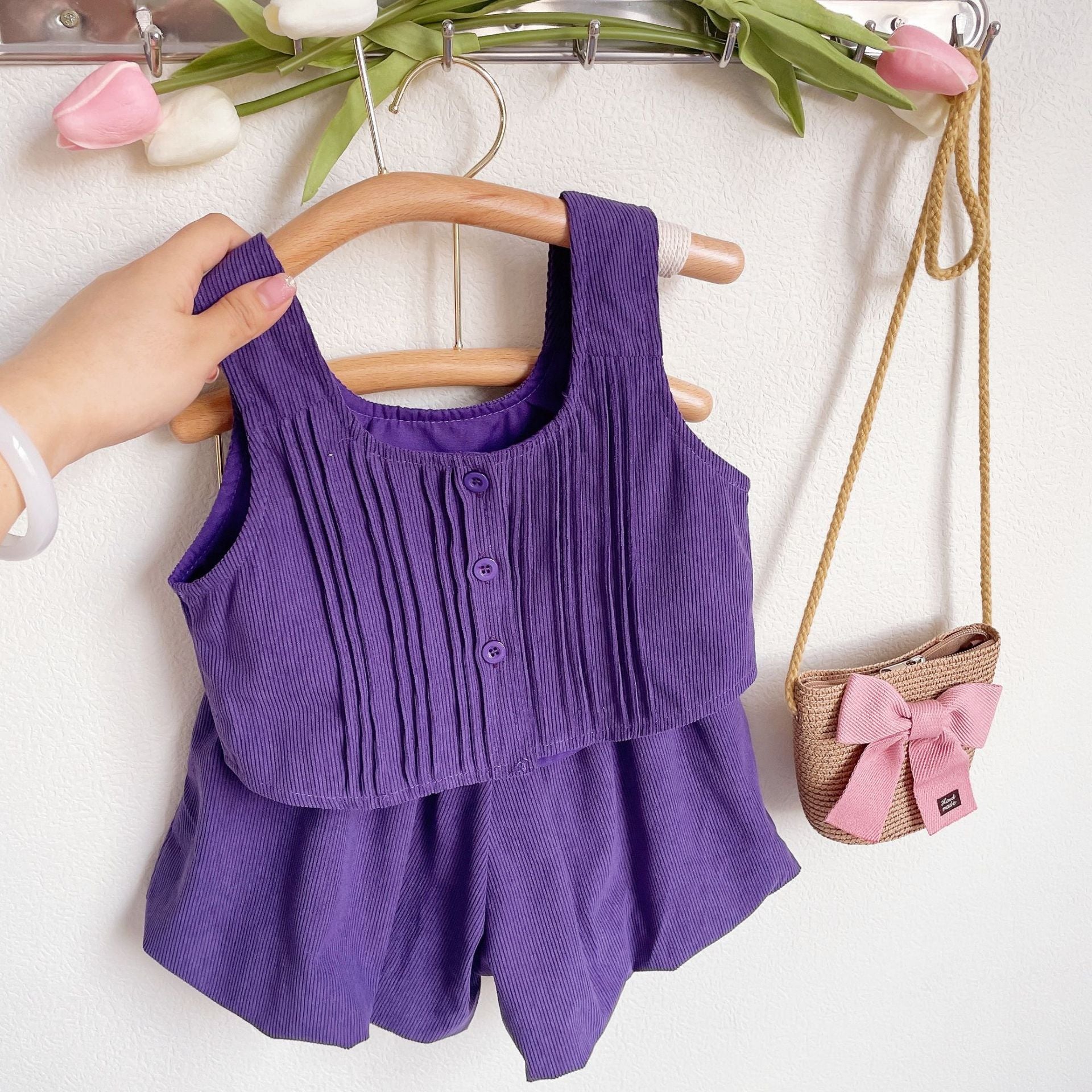 [363576] - Setelan 3 in 1 Blouse Vest Celana Pendek Anak Perempuan - Motif Plain Ribbon