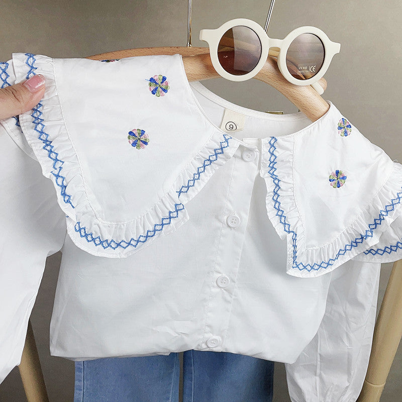 [363580] - Setelan Blouse Bordir Celana Jeans Kulot Rawis Anak Perempuan - Motif Knitted Lace