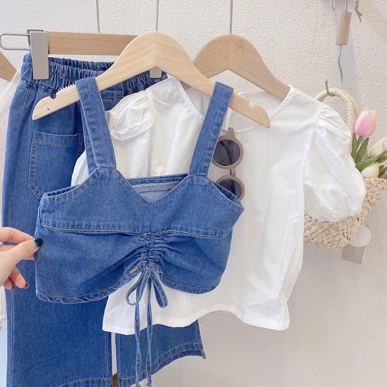 [363527] - Oneset 3in1 Anak Cewek Setelan Rompi Blouse Celana Jeans Kulot Anak Perempuan - Motif Casual Relax