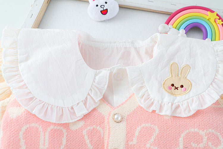 [340210] - Setelan 3 in 1 Blouse Rompi Rajut Celana Cutbray Anak Perempuan - Motif Cute Rabbit