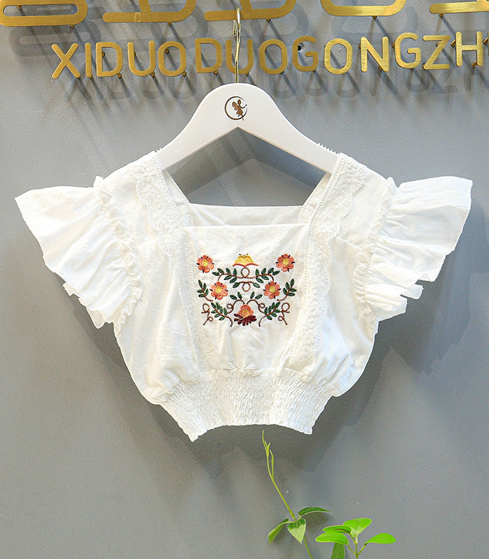 [363341] - Oneset Korea Anak Cewek Setelan Kutung Fashion Casual Anak Perempuan - Motif Beautiful Flower Bordir