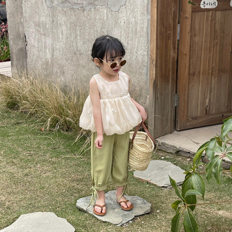 [363567] - Setelan Blouse Bordir Celana Jasmine Anak Perempuan - Motif White Flower