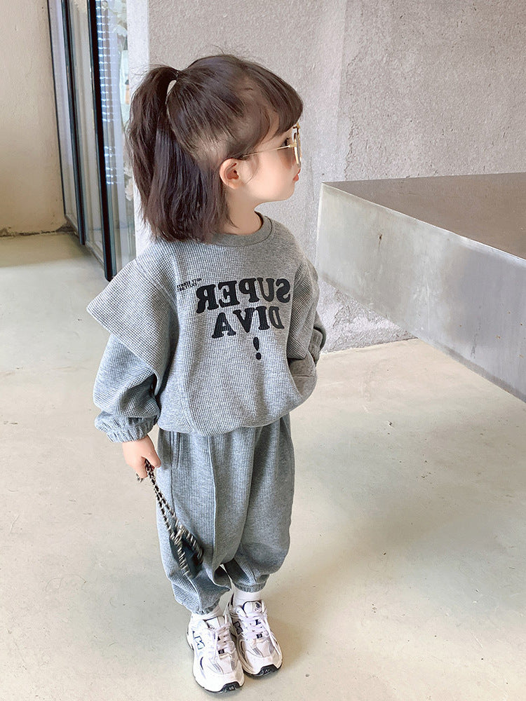 [507700] - Setelan Sweater Oversize Celana Jogger Anak Perempuan - Motif Firm Writing