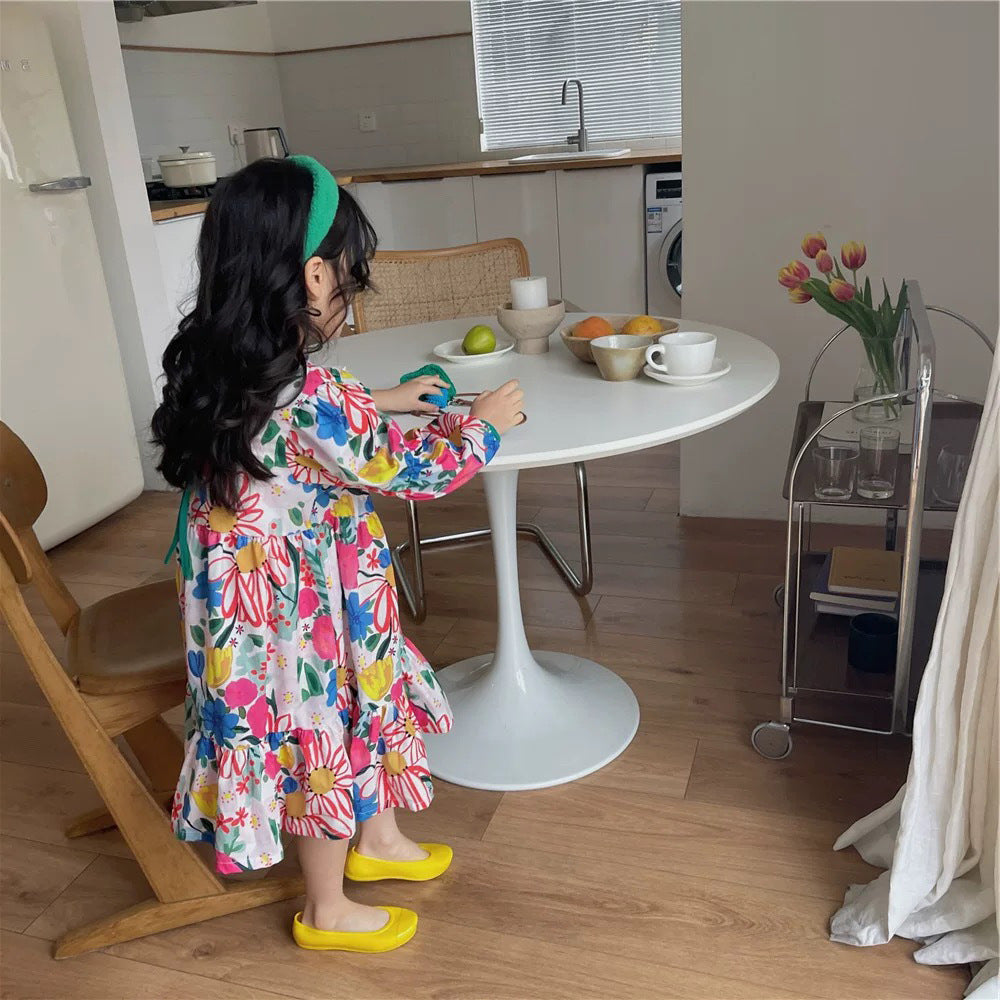 [507693] - Dress Oversize Lengan Panjang Anak Perempuan - Motif Flower Art