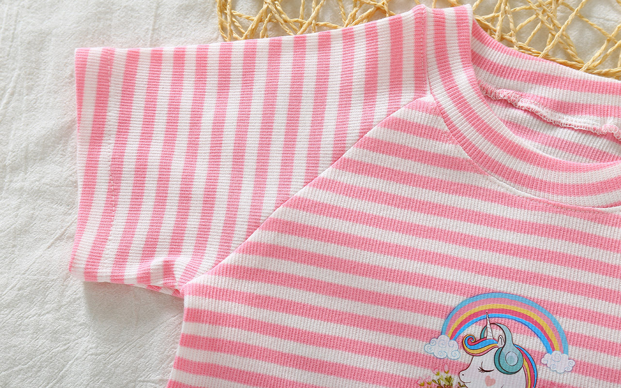[368429] - Setelan Kaos Fashion Anak Import - Motif Rainbow Unicorn