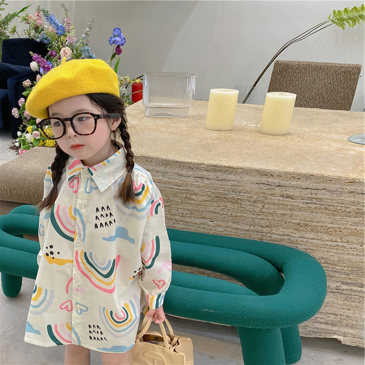 [507692] - Blouse Kemeja Oversize Anak Perempuan - Motif Cloud Rainbow
