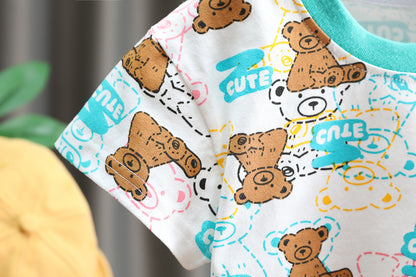 [345375] - Setelan Kaos Celana Pendek Chino Anak Laki-Laki - Motif Cute Bear