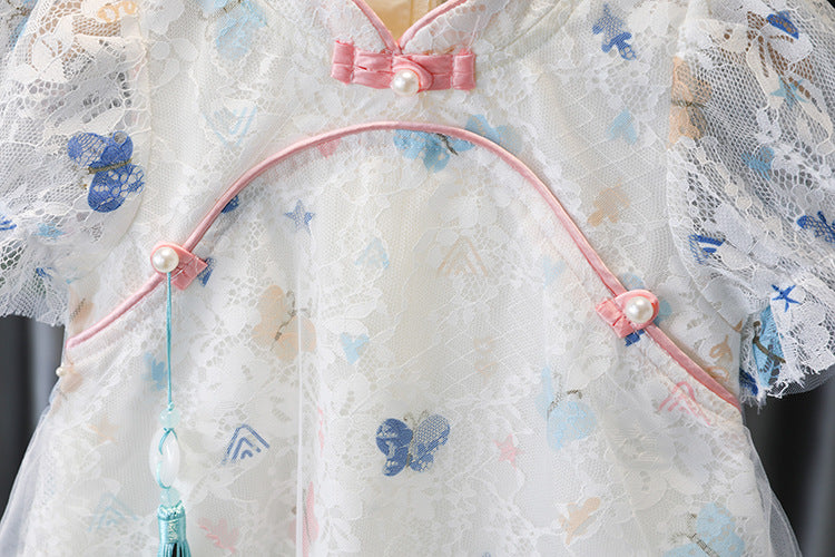 [340243] - Dress Sanghai Import Lengan Pendek Anak Perempuan - Motif Little Butterfly