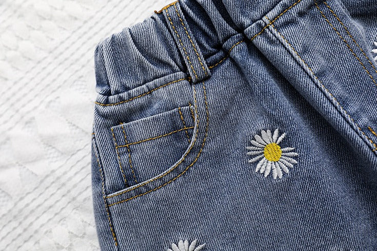 [508204] - Celana Pendek Jeans Rawis Bordir Anak Perempuan - Motif Little Flower