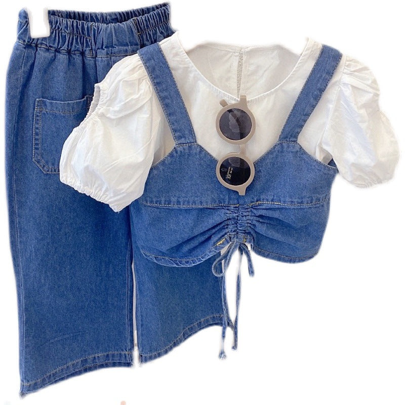 [363527] - Oneset 3in1 Anak Cewek Setelan Rompi Blouse Celana Jeans Kulot Anak Perempuan - Motif Casual Relax