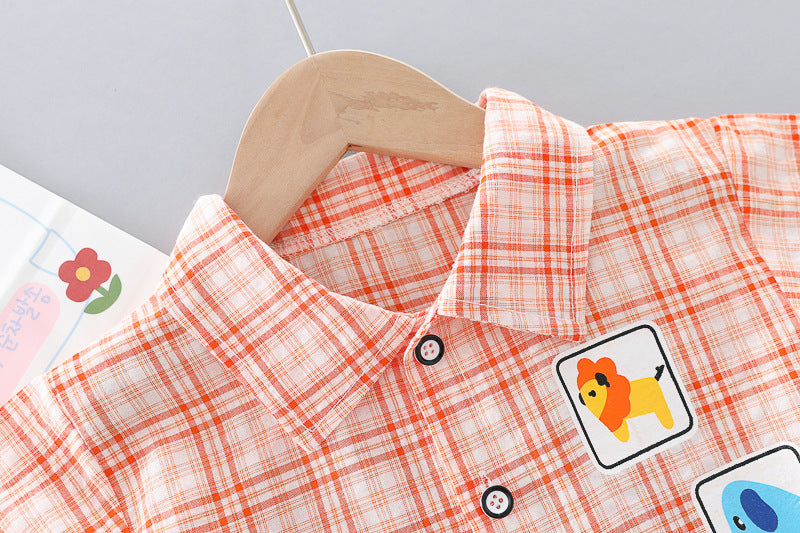 [345381] - Setelan Kemeja Celana Pendek Chino Anak Laki-Laki - Motif Box Beast