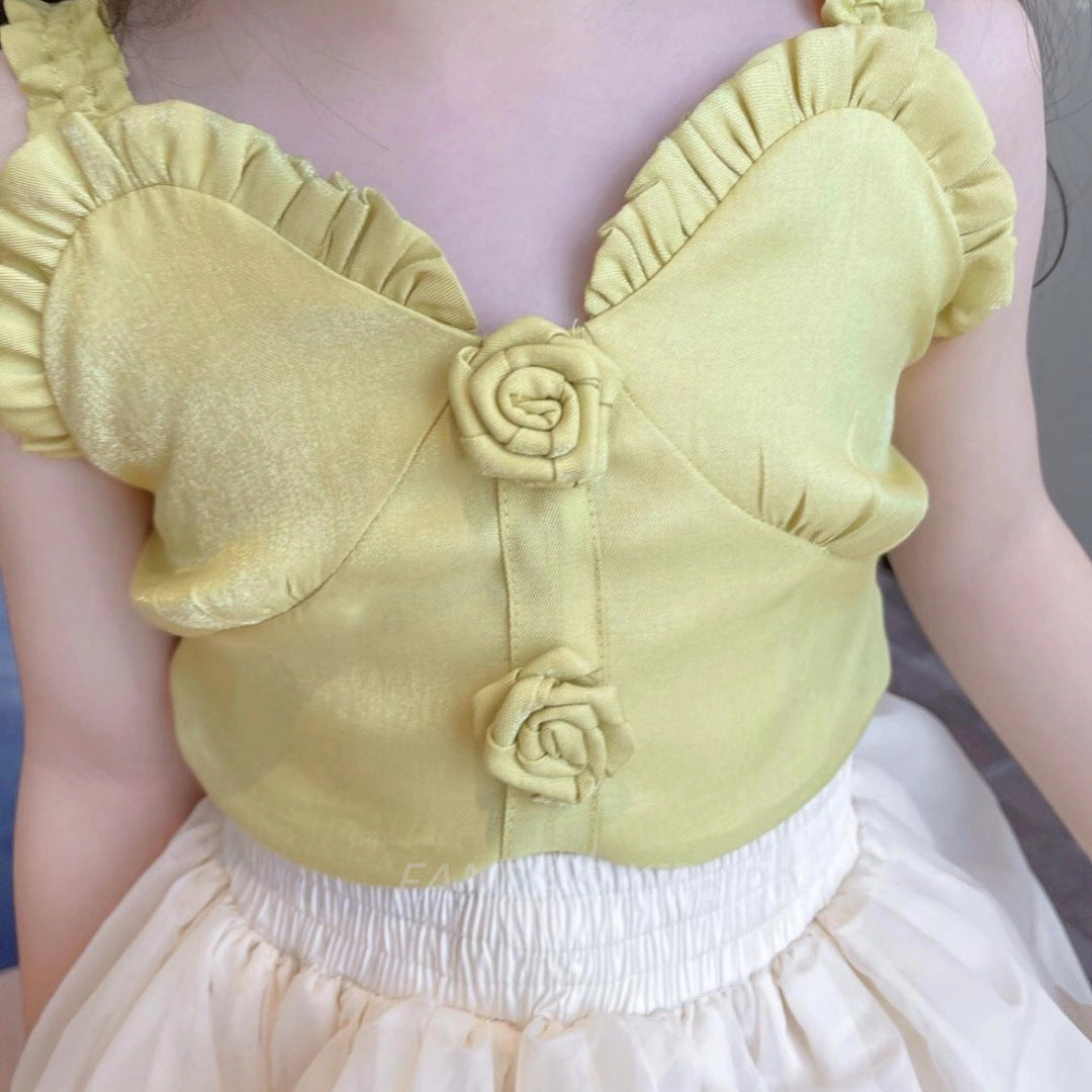 [363393] - Setelan Ootd Fashion Anak Perempuan Import - Motif Flower Button