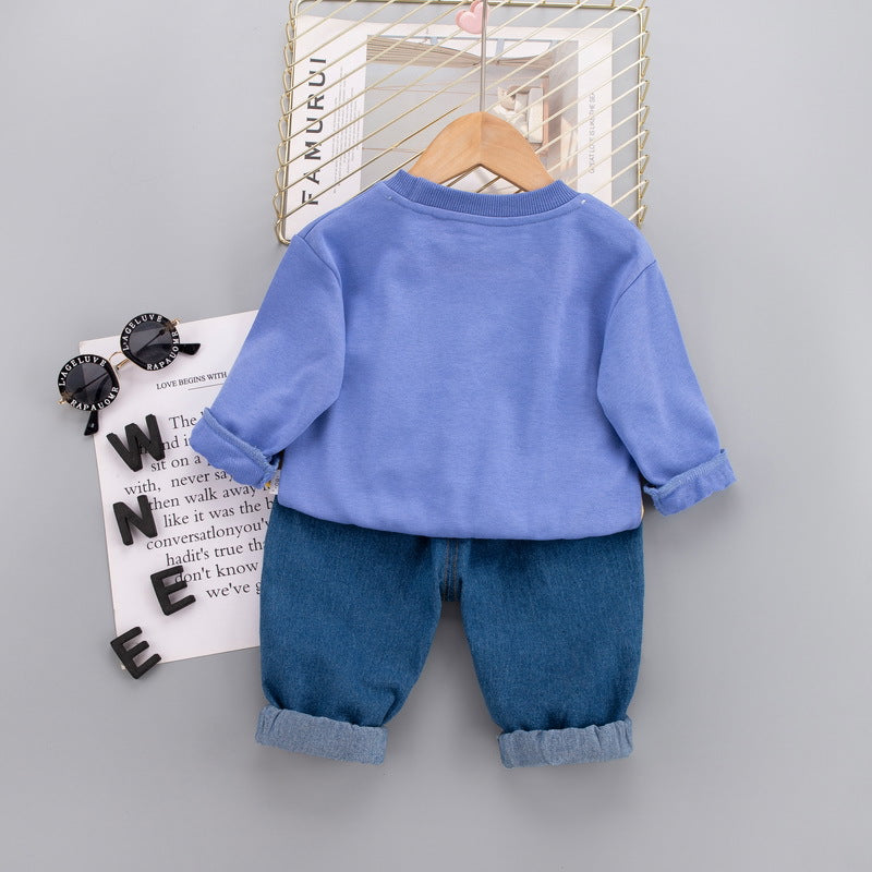 [345323] - Setelan Sweater Crewneck Celana Panjang Jogger Jeans Anak Laki-Laki - Motif Family Animal