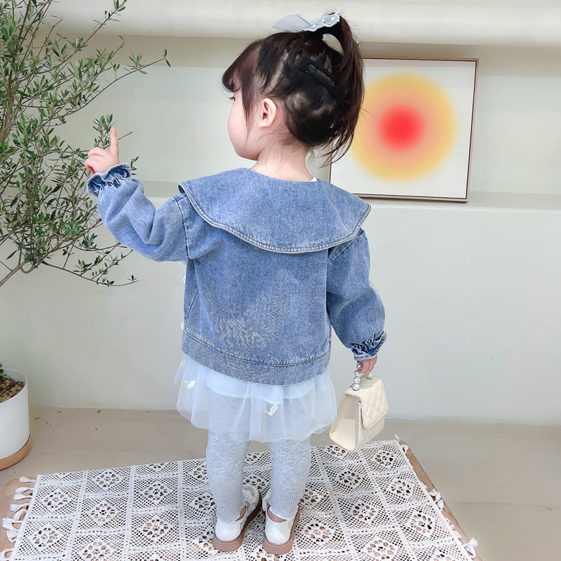 [340225] - 3D Setelan 3 in 1 Jaket Jeans Dress Celana Panjang Anak Perempuan - Motif Pretty Flower