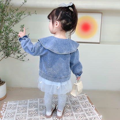 [340225] - 3D Setelan 3 in 1 Jaket Jeans Dress Celana Panjang Anak Perempuan - Motif Pretty Flower