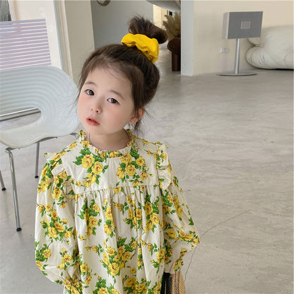 [507705] - Long Dress Lengan Panjang Anak Perempuan - Motif Flower Tie