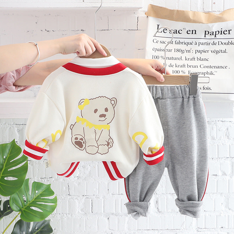 [345348] - Setelan 3 in 1 Jaket Cardigan Celana Panjang Jogger Anak Laki-Laki - Motif Sitting Bear