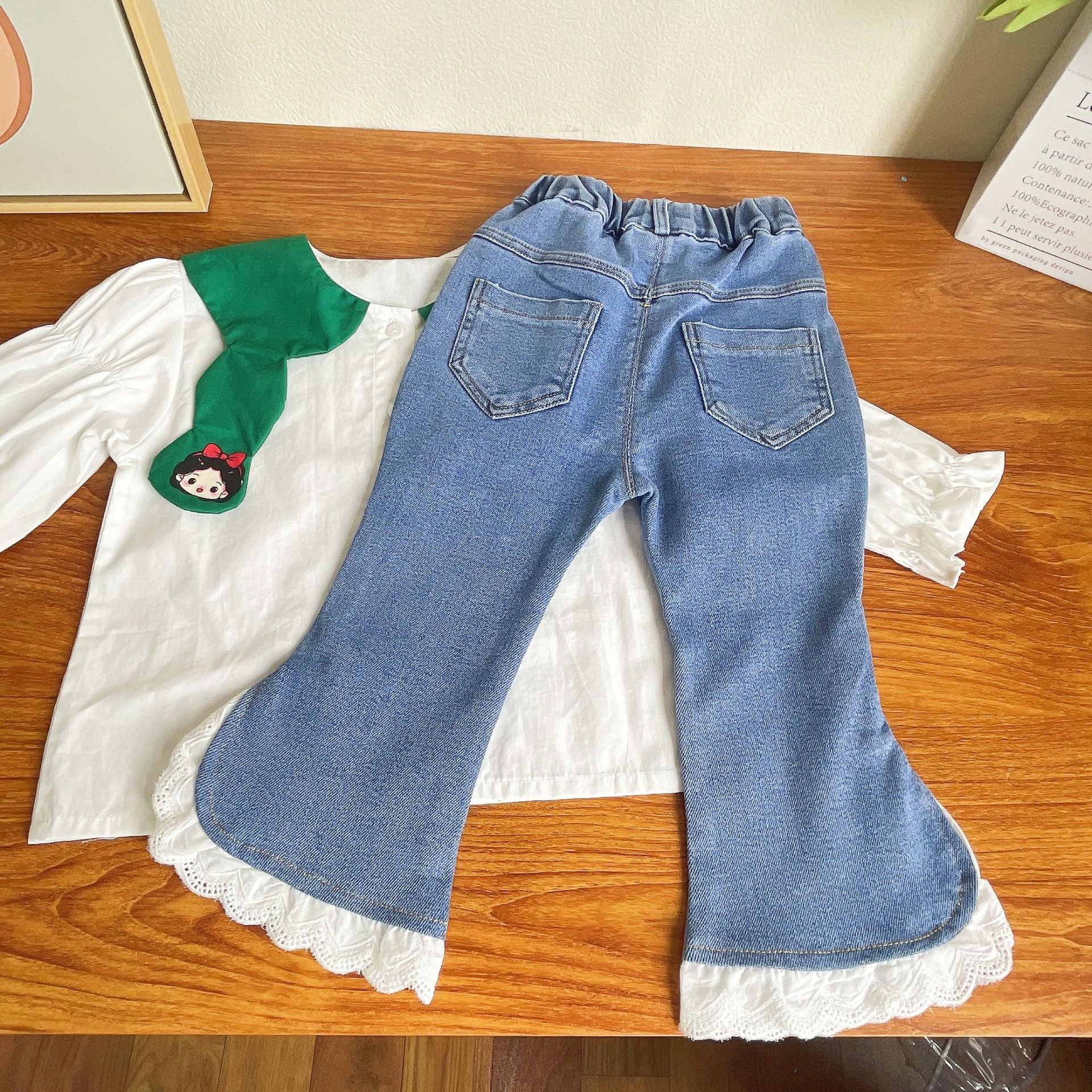 [363586] - Setelan Blouse Celana Panjang Jeans Renda Anak Perempuan - Motif Ribbon Girl