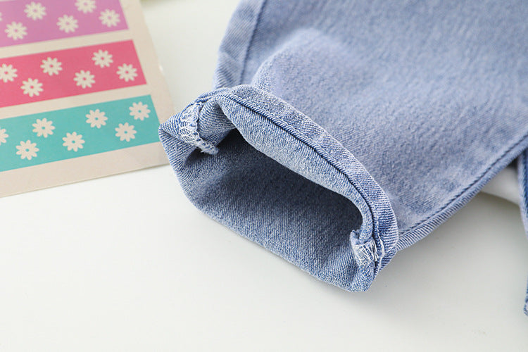[340202] - Setelan 3 in 1 Jaket Hoodie Celana Jeans Anak Perempuan - Motif Rabbit Flower