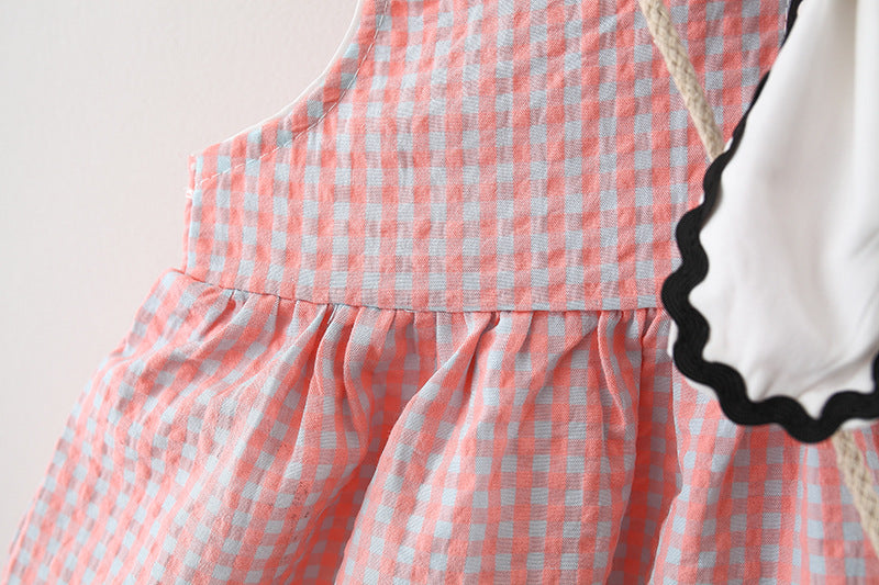 [340262] - Dress Lengan Kutung Kotak-kotak Anak Perempuan - Motif Tie Lace