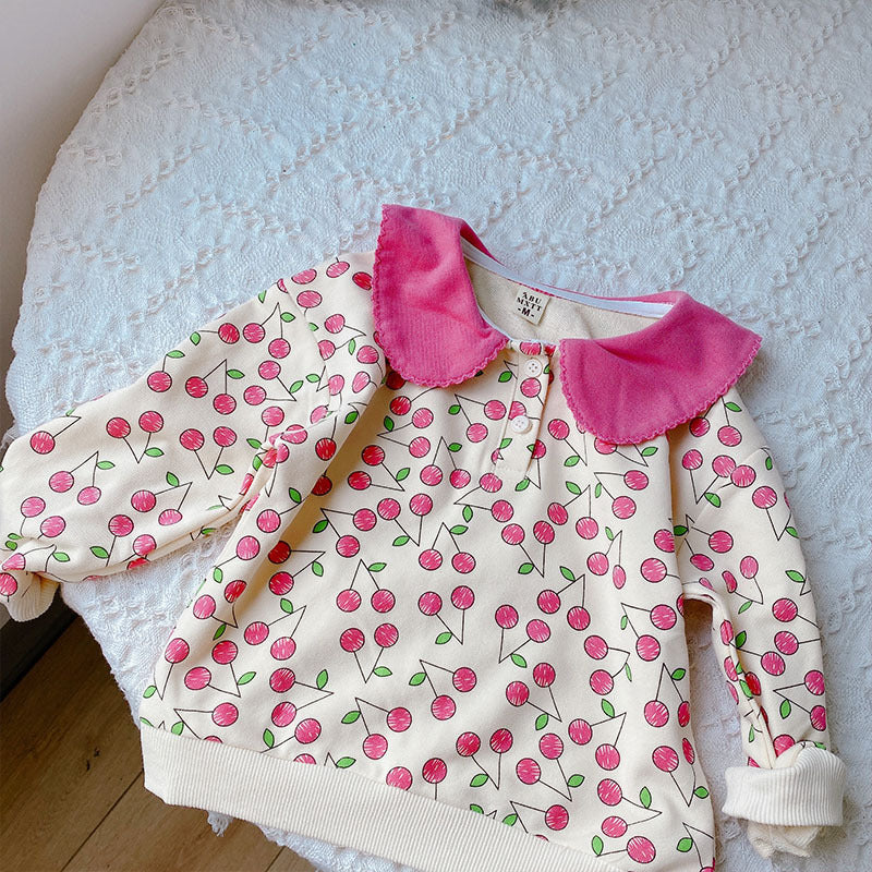 [363574] - Setelan Blouse Celana Panjang Jeans Cutbray Anak Perempuan - Motif Cherry Pattern
