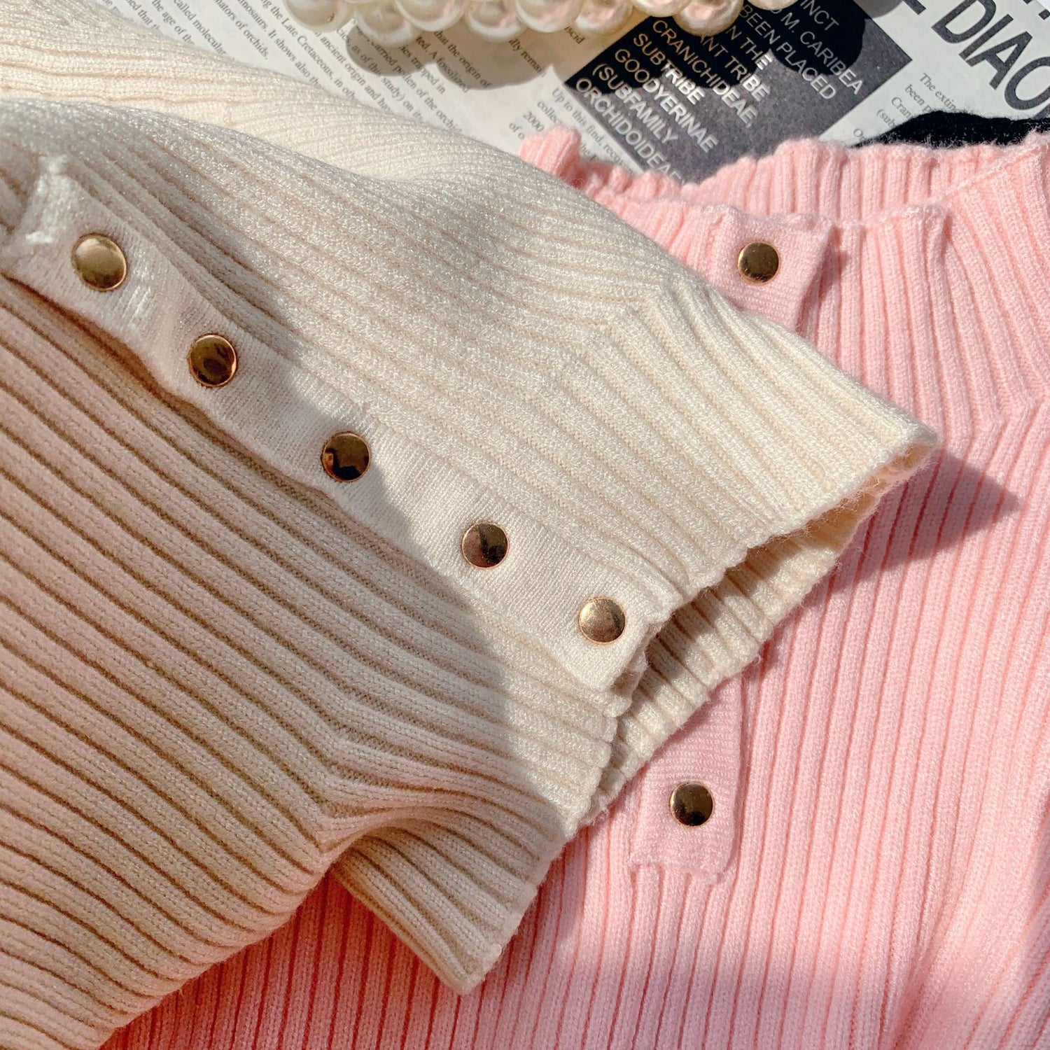 [602107] - Atasan Kaos Sweater Rajut Turtleneck Import Anak Perempuan - Motif Button Collar