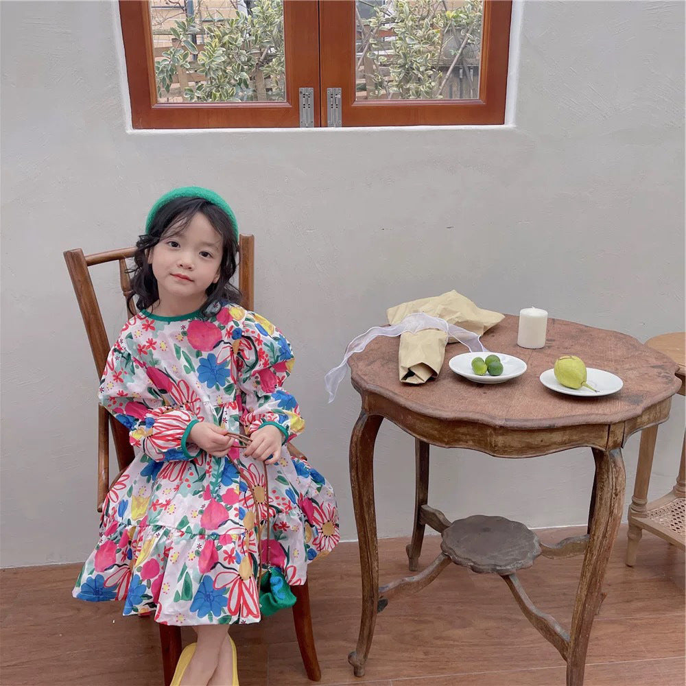 [507693] - Dress Oversize Lengan Panjang Anak Perempuan - Motif Flower Art