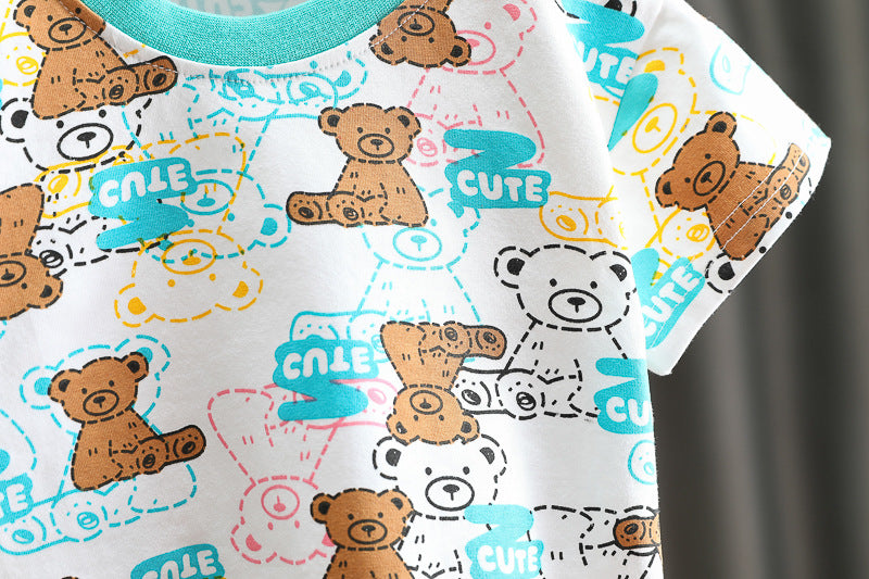 [345375] - Setelan Kaos Celana Pendek Chino Anak Laki-Laki - Motif Cute Bear