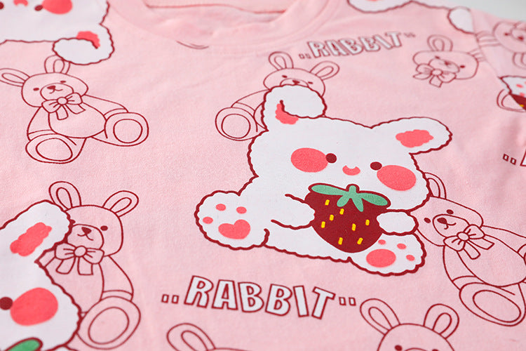 [340271] - Setelan Kaos Celana Pendek Anak Perempuan - Motif Rabbit Eating