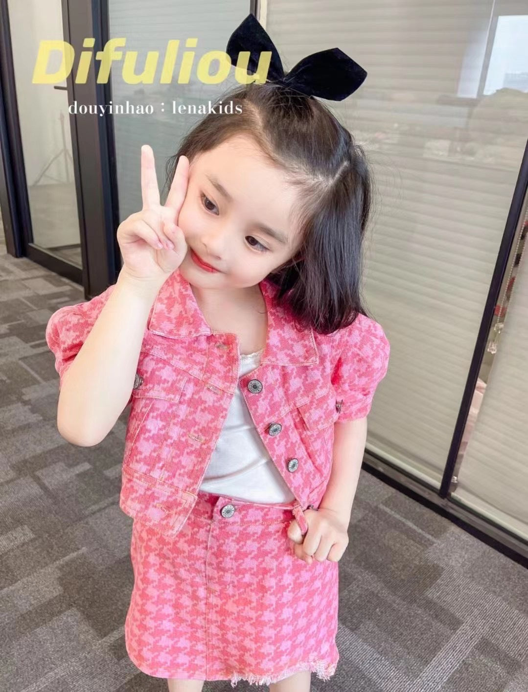 [363446] - Oneset 2in1 Setelan Baju Jaket Pink Crop Fashion Anak Perempuan Korea Cewek - Motif Fantastic Abstract