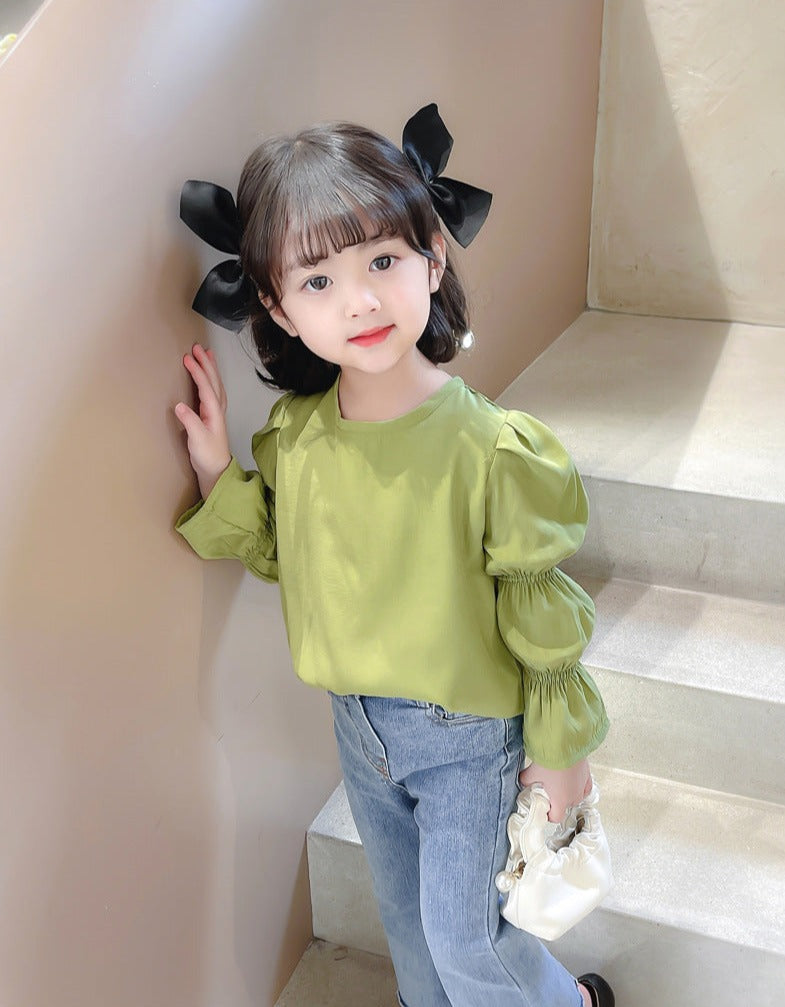[507673] - Atasan Blouse Polos Lengan Panjang Anak Perempuan - Motif Tie Sleeve