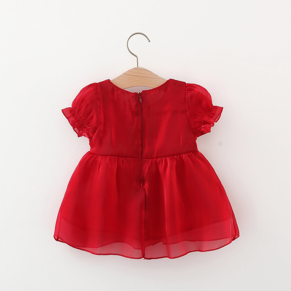 [340258] - Dress Gaun Pesta Lengan Pendek Anak Perempuan - Motif Ribbon Plain