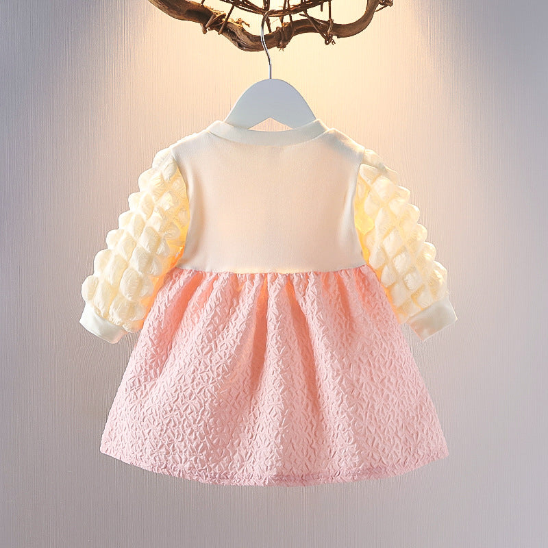 [352342] - Mini Dress Korea Lengan Balon Anak Perempuan - Motif Bloom Pattern
