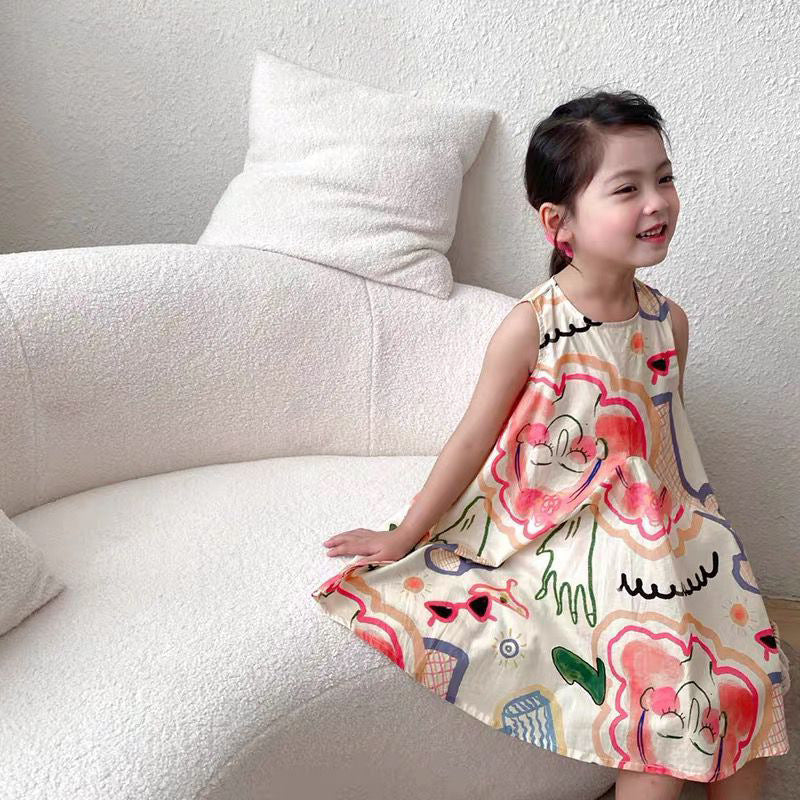 [507635] - Dress Lengan Kutung Anak Perempuan - Motif Abstract Shopping