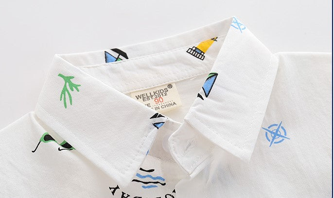 [513102] - Atasan Kemeja Fashion Anak - Motif Anchor Ship
