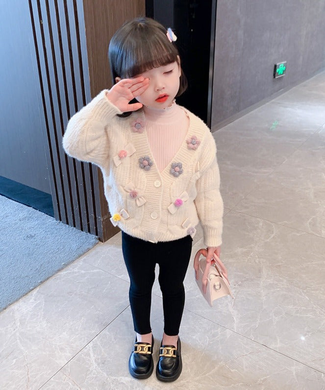 [507731] - Atasan 3D Jaket Cardigan Import Anak Perempuan - Motif Ribbon Flower