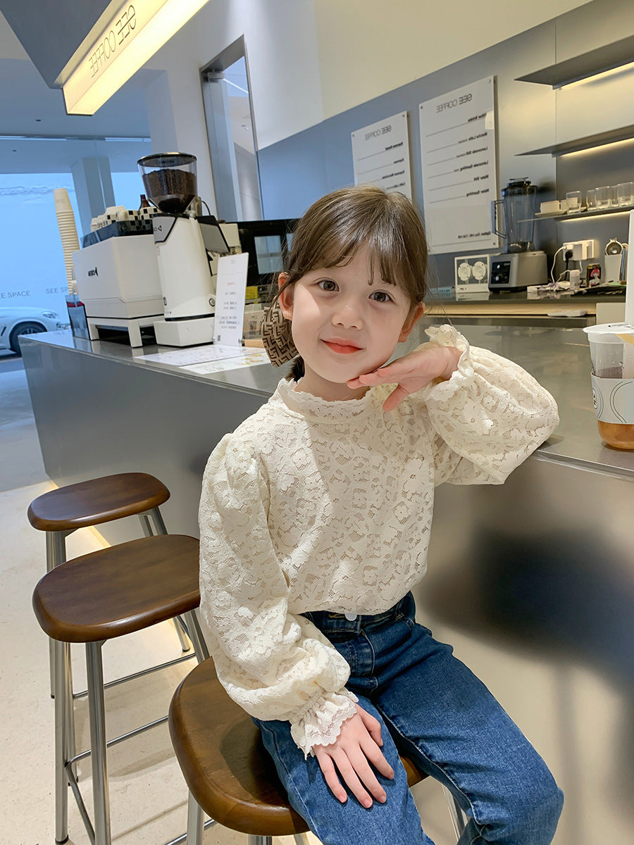 [507724] - Atasan Blouse Low Turtle Neck Anak Perempuan - Motif Patterned Holes
