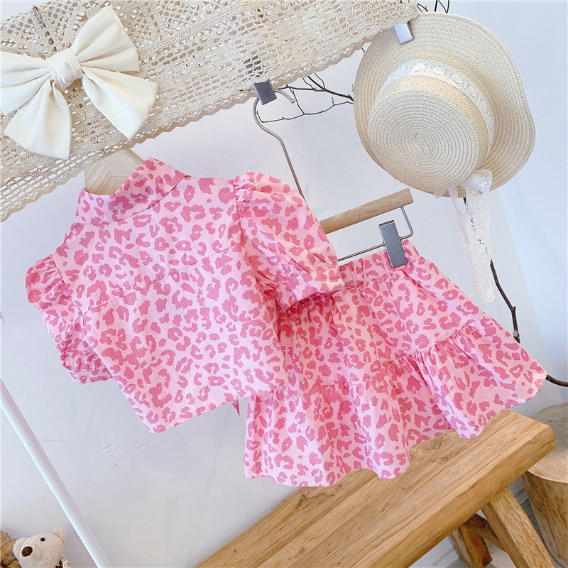 [363447] - Setelan Blouse Crop Import Anak Fashion - Motif Pink Petals