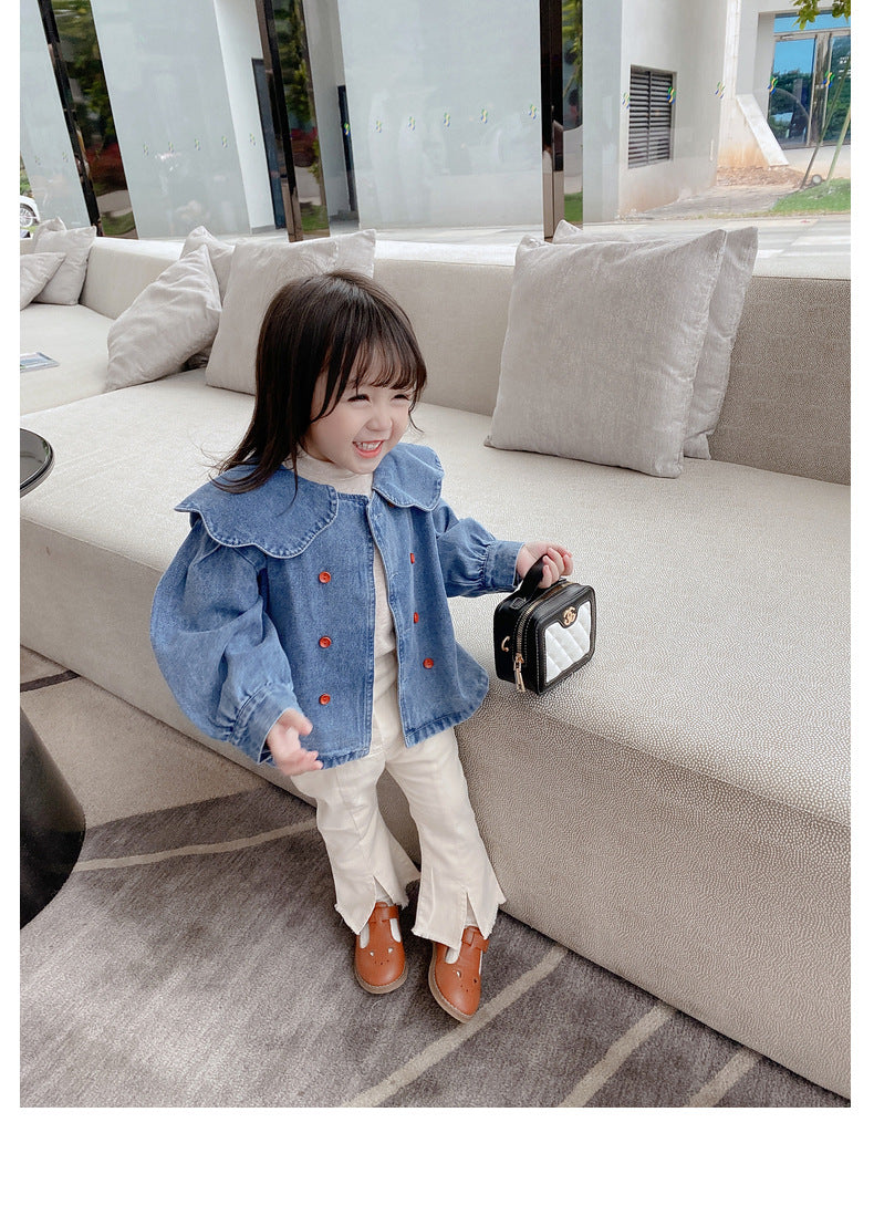 [507524] - Atasan Jaket Jeans Fashion Anak Perempuan Import - Motif Colored Buttons