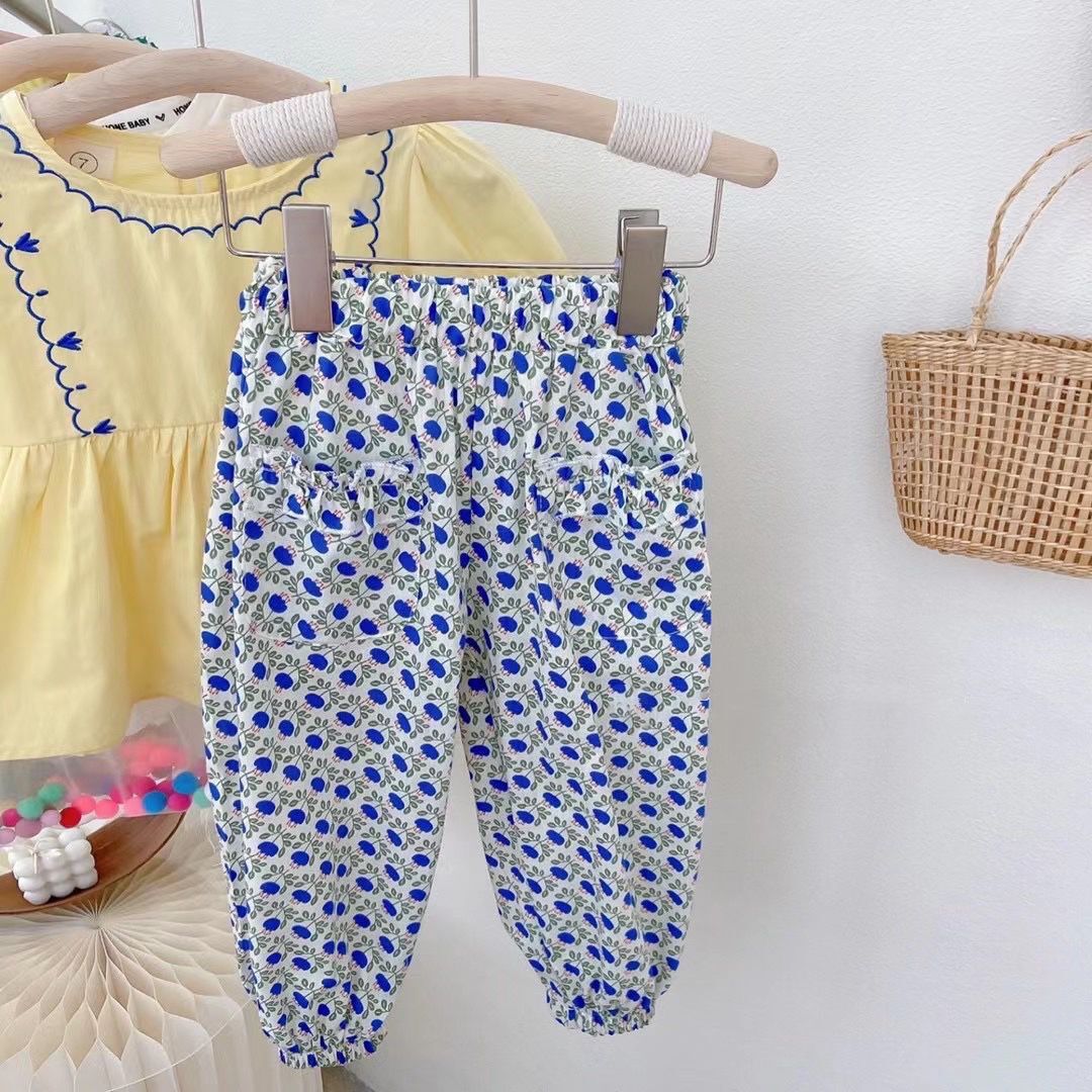 [363535] Setelan Oneset Vintage Korea Klasik Baju Kaos Blouse Celana Panjang Jogger Anak Perempuan - Motif Wide Colour