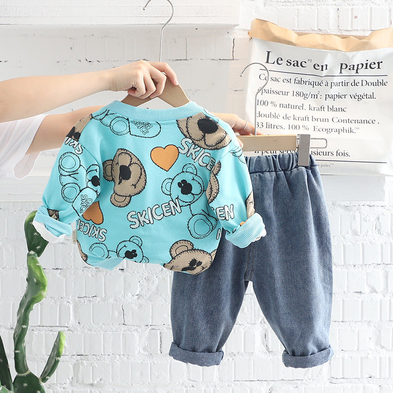 [345313] - Setelan 3 in 1 Kaos Jaket Cardigan Celana Jeans Sobek Anak Laki-Laki - Motif Smile Bear