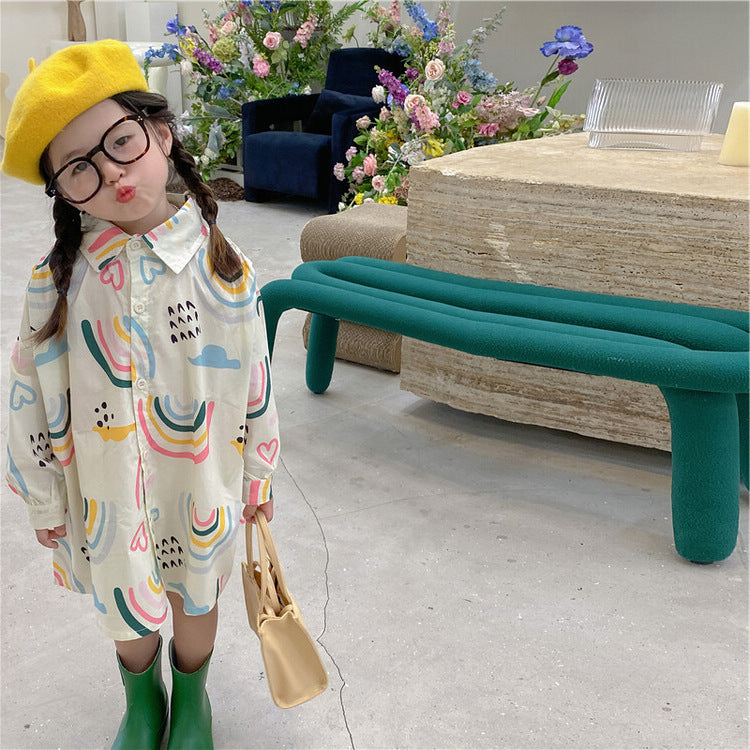 [507692] - Blouse Kemeja Oversize Anak Perempuan - Motif Cloud Rainbow